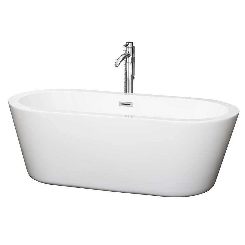 Wyndham Collection Mermaid 67" Free Standing Acrylic Soaking Tub with - White / Polished Chrome Trim