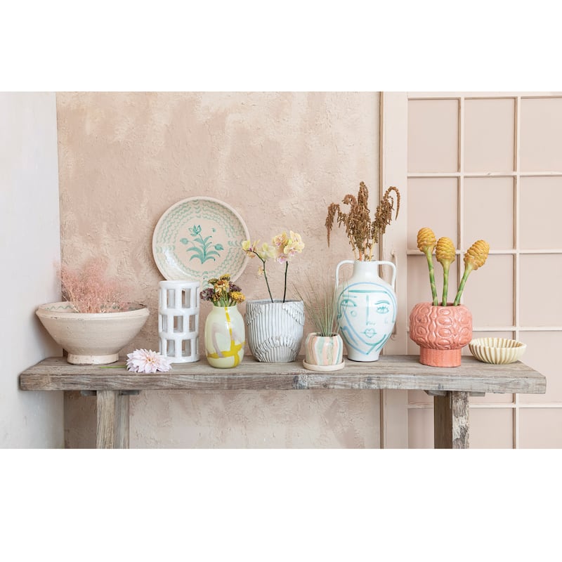 Hand-Painted Terra-cotta Vase with Crackle Glaze