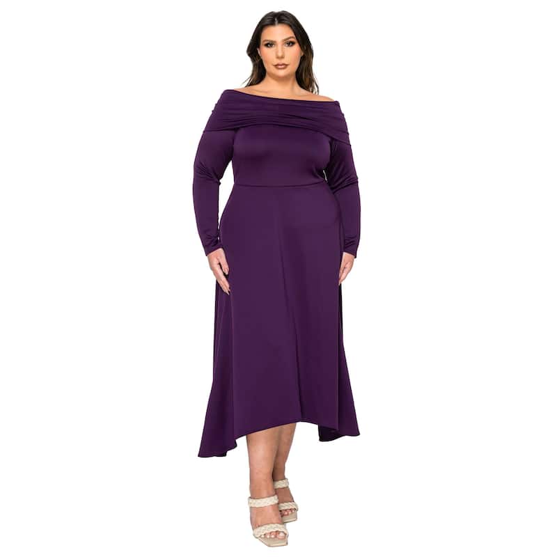 L I V D Plus Size Lyra Off the Shoulder Maxi Dress - 2X - Eggplant