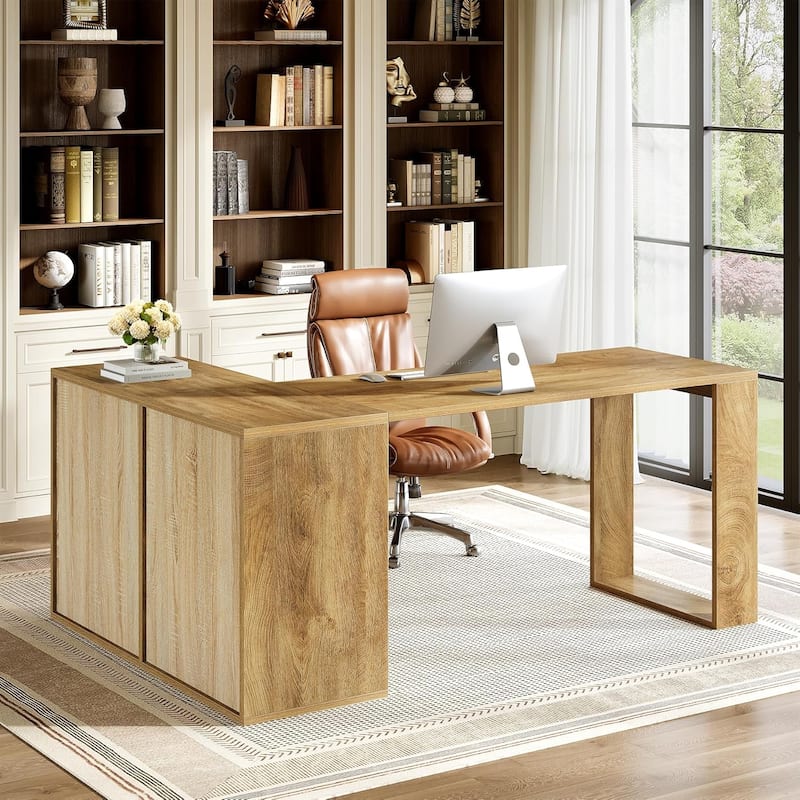 L Shaped Executive Desk with Storage Cabinet, 59-Inch Corner Office Desk