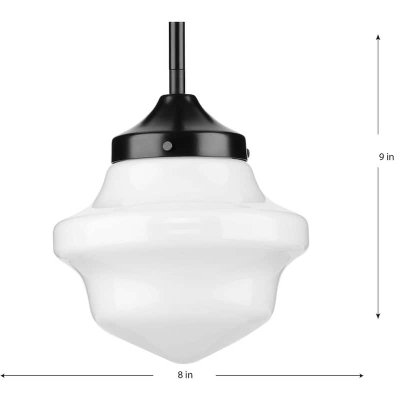 School House Pendant Collection One-Light Matte Black Opal Glass Coastal Mini-Pendant Light - 8 in x 8 in x 9 in
