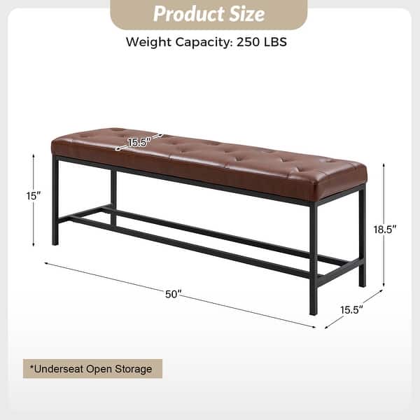 dimension image slide 2 of 7, HULALA HOME Horst 50 in.W Contemporary Upholstered Bench with Metal Legs