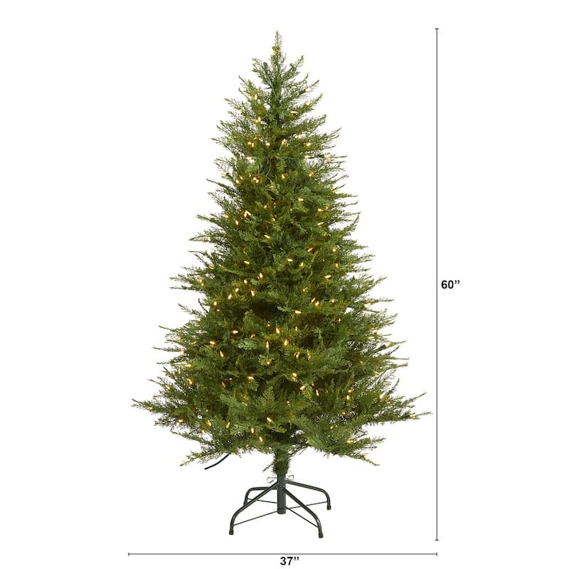 5ft. Fir Artificial Christmas Tree with 250 Warm White LED Lights and 578 Branches - Petite Holiday X-Mas Tree