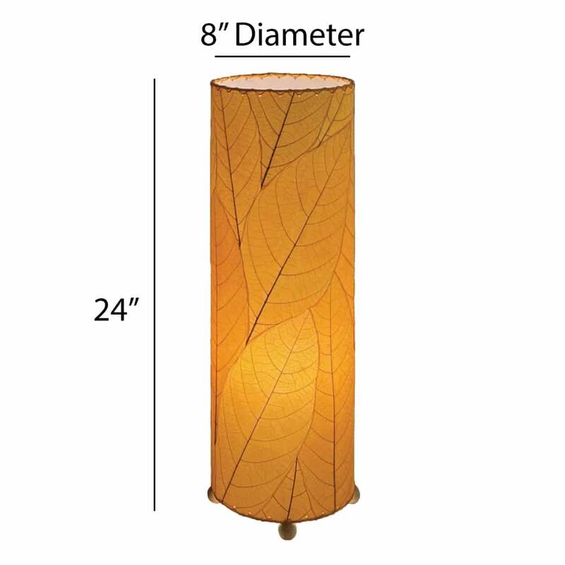 Handmade 24 Inch Cocoa Leaf Cylinder Table Lamp, Cocoa Leaves Shade, 8 x 8 x 24 in. - 8 x 8 x 24