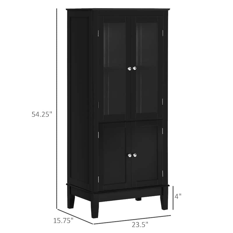 Black Bathroom Cabinet with Tempered Glass Doors and Adjustable Shelf Compact Storage Tower - 23.5" L x 15.75" W x 54.25" H