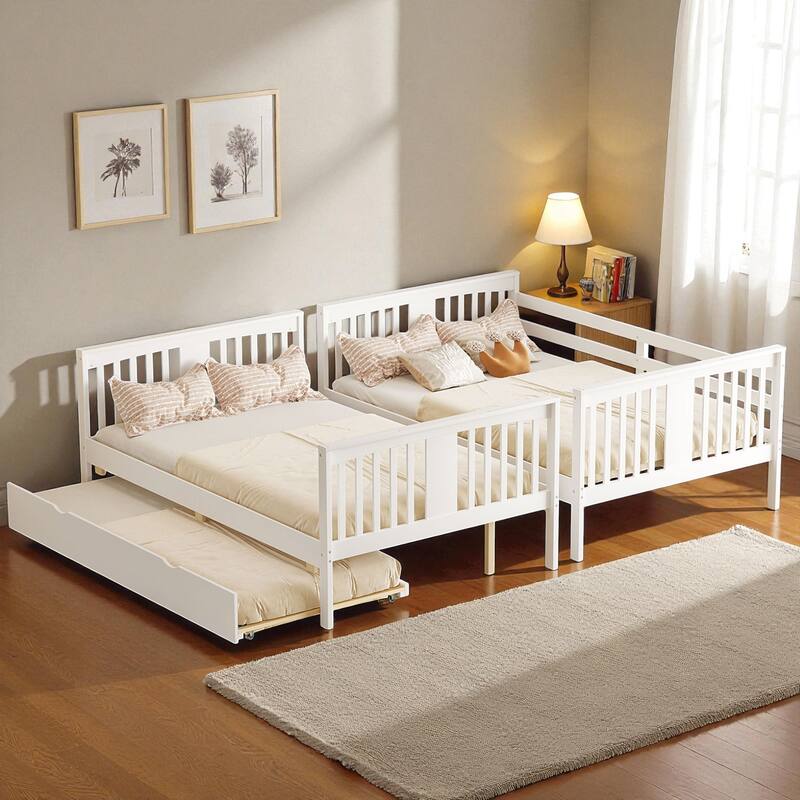 Full over Full Wood Bunk Bed with Storage Drawers and Ladder, Convertible Beds with Guardrails for Bedroom or Guest Room