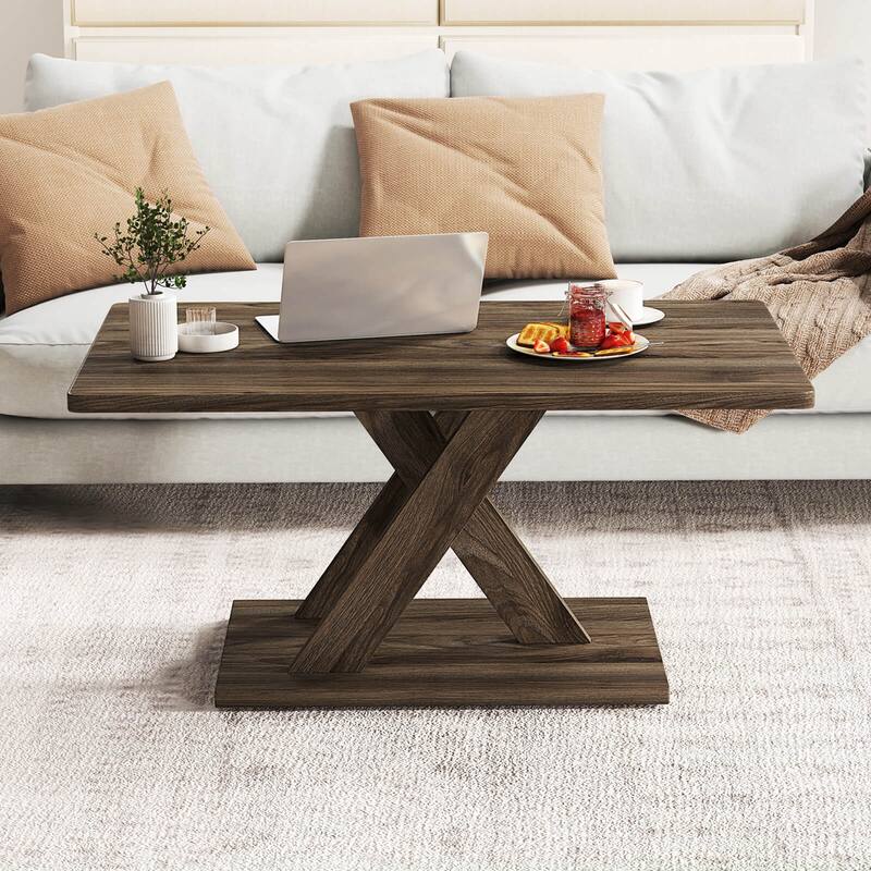 Costway 37.5” Coffee Table with Stable Base & Rubber Wood Connection - See Details