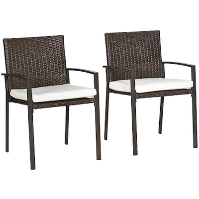 2 Piece PE Rattan Outdoor Dining Chairs with Cushion