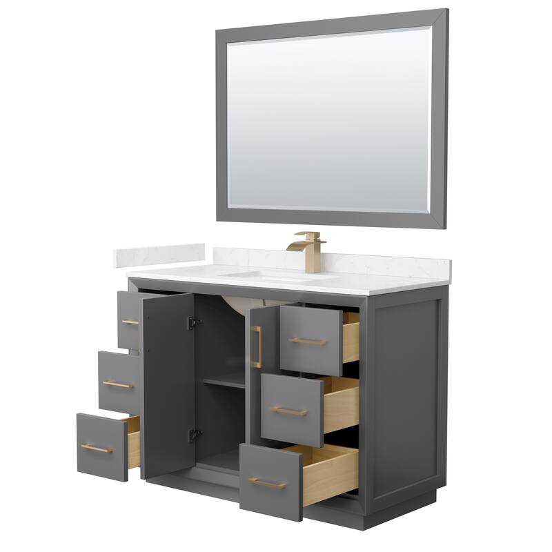 Strada 48-Inch Single Vanity Set, Cultured Marble Top, 46-Inch Mirror