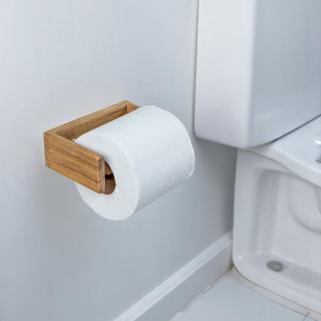 HomeRoots Traditional Solid Teak Wall Mount Toilet Paper Holder - 1.78" X 5.50" X 3.75"