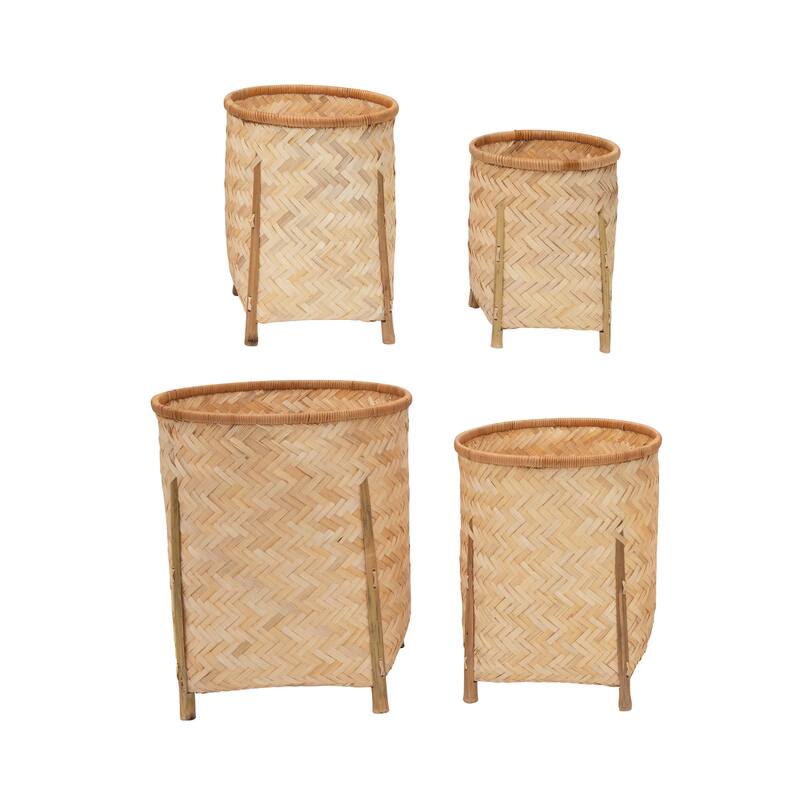 Woven Bamboo Baskets with Legs, Natural, Set of 4