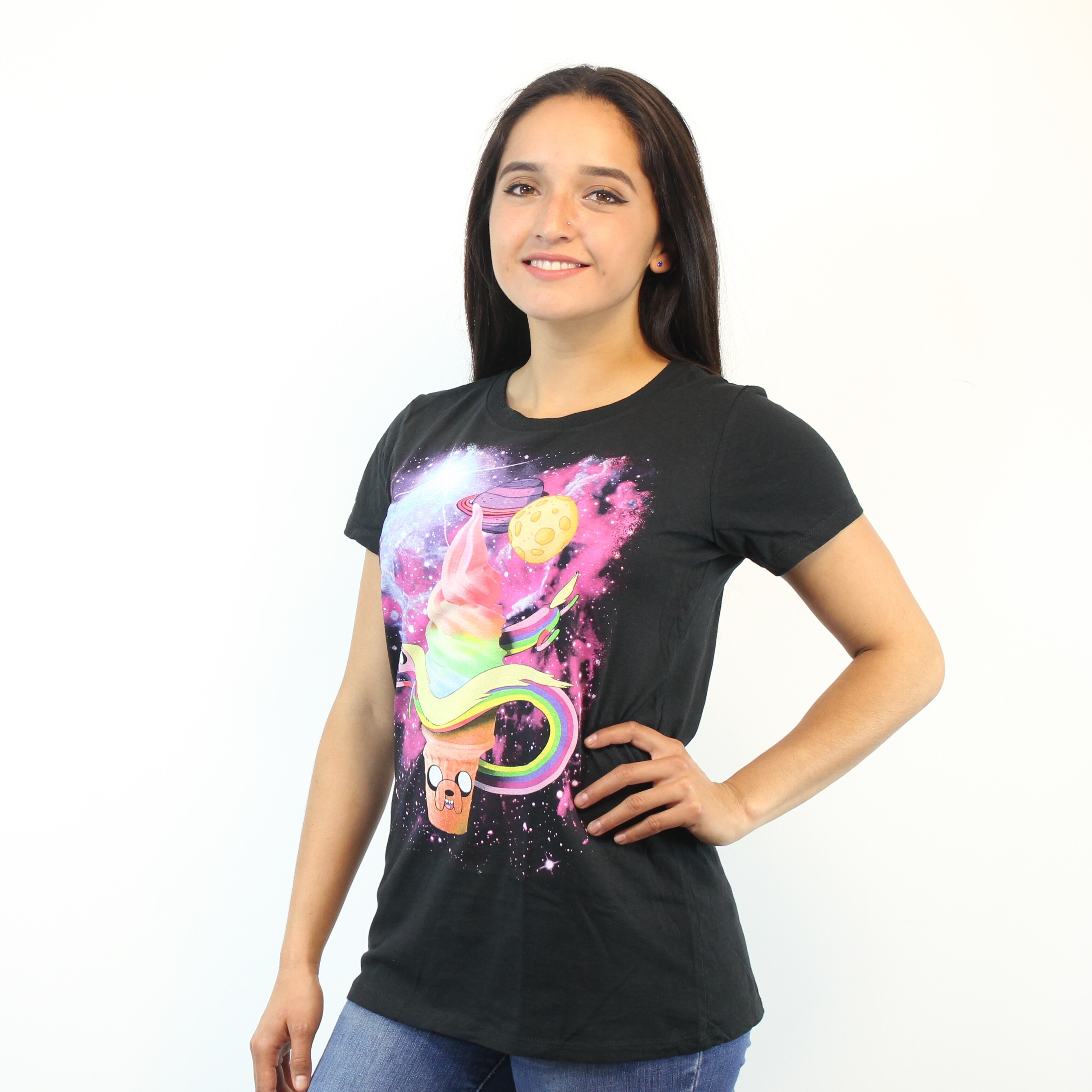 Shop Adventure Time Jake The Ice Cream Women S Black Galaxy T Shirt Lady Rainicorn Overstock 17848683