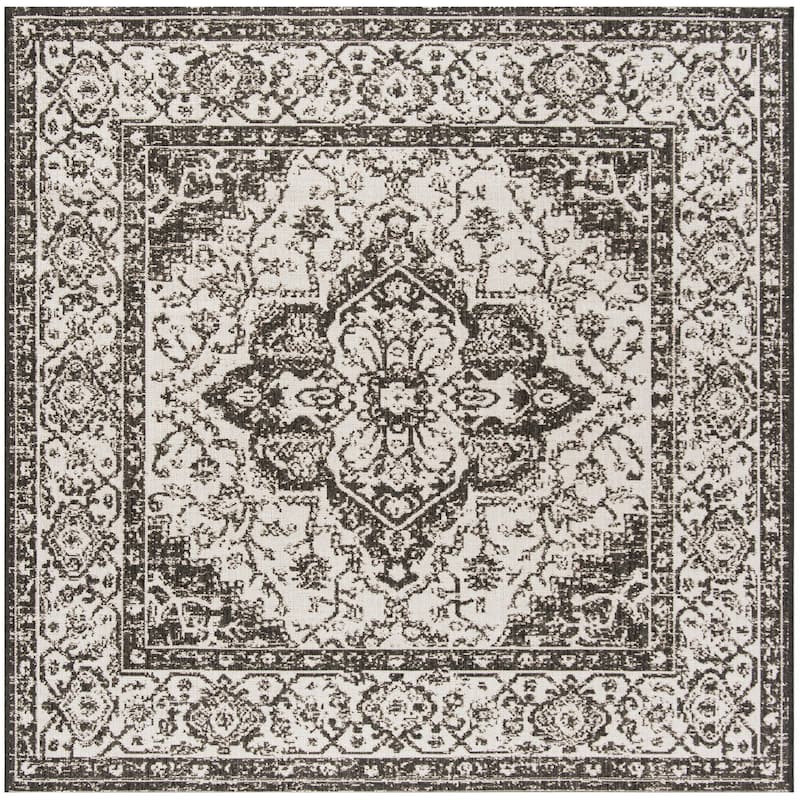SAFAVIEH Linden Louann Indoor/ Outdoor Waterproof Patio Backyard Rug - 6'7" Square - Light Grey/Charcoal