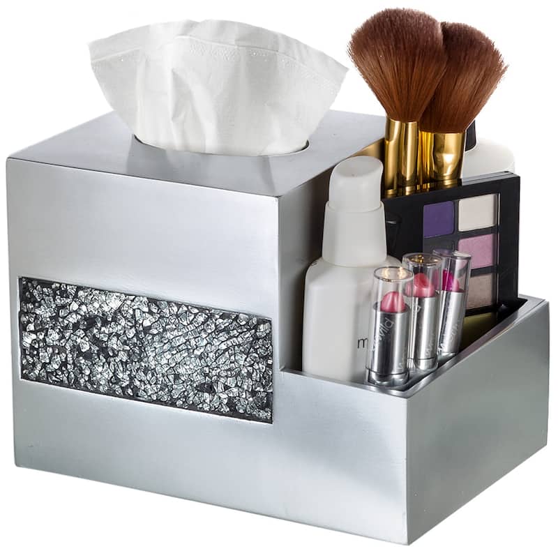 Creative Scents Brushed Nickel Silver Tissue Box Cover Multi-Function Organizer