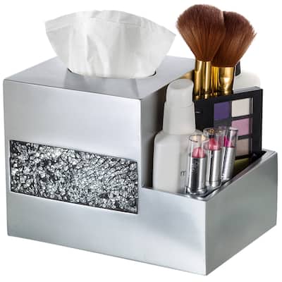 Creative Scents Brushed Nickel Silver Tissue Box Cover Multi-Function Organizer