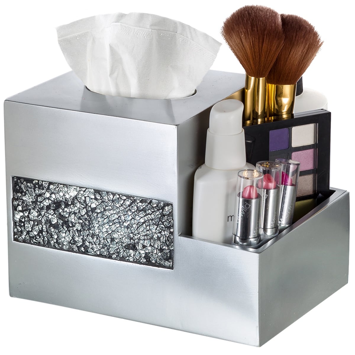 Creative Scents Brushed Nickel Silver Tissue Box Cover Multi-Function Organizer