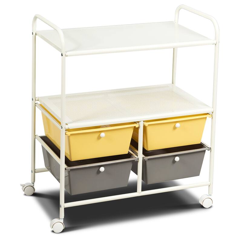 Costway 4Drawer Rolling Storage Cart shelf Scrapbook Paper Office - See Details - Yellow + Gray