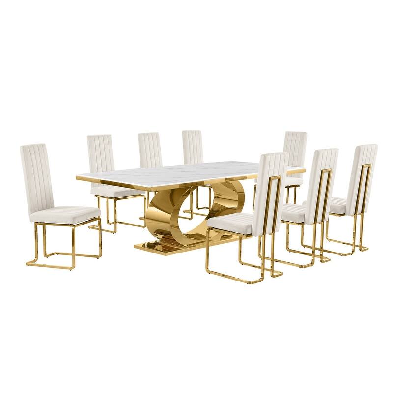 Best Quality Furniture D432/3-SC340-7 Dining Set with 87" White Marble Top
