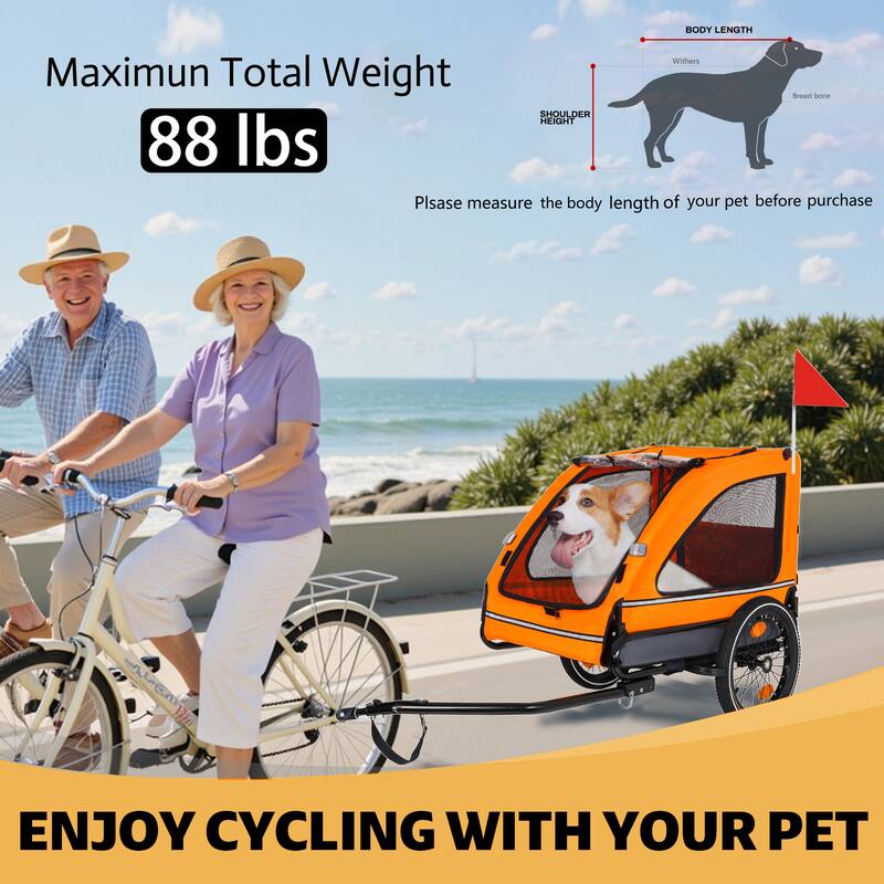 88LB Dog Bike Trailer - Foldable Pet Bicycle Cart with Quick Release Wheels, Storage Bags & Safety Leash