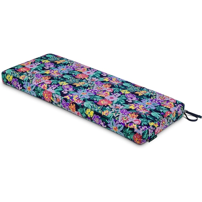 Water-Resistant Patio Bench Cushion, 48x18x3 Inch, Happy Blooms Design, High-Density Foam