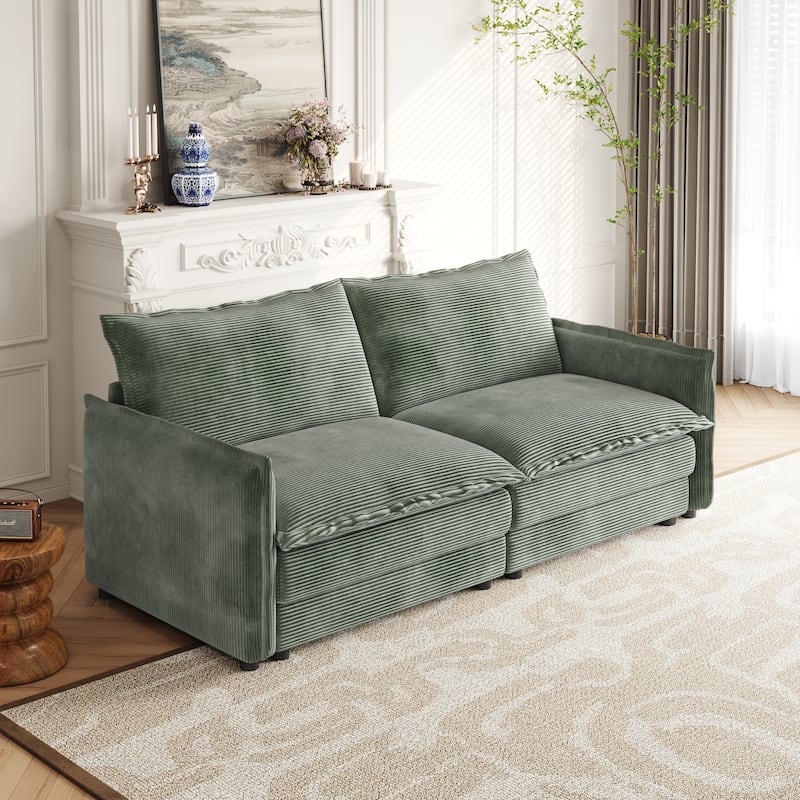 Deep Seating Corduroy Upholstered Loveseat Sofa with Pillows