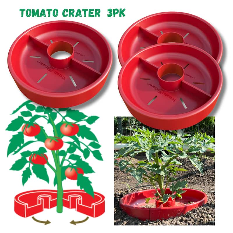 Tomato Crater Gardening Tool for Healthier Tomatoes, 12” Red - 3PK