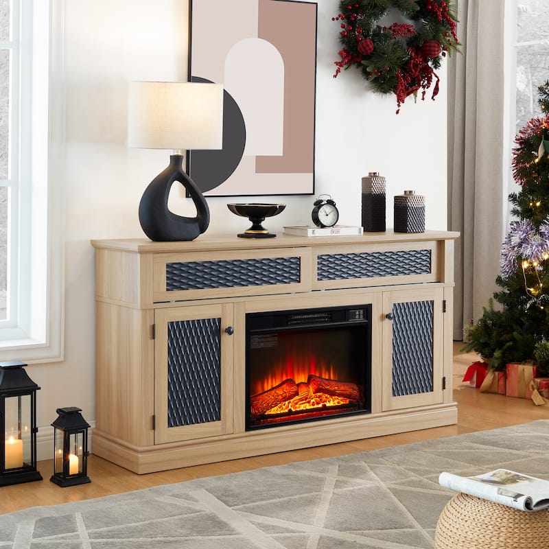 Embossed Pattern TV Stand for TVs Up to 65", Fireplace TV Stand with Storage Cabinet