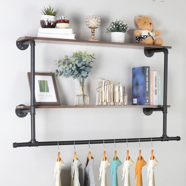 YMDparts Industrial Black Iron Pipe Shelf Brackets – 10 Inch, Set Of 6, Heavy-Duty With Hardware, For Floating Shelves & Garment Racks