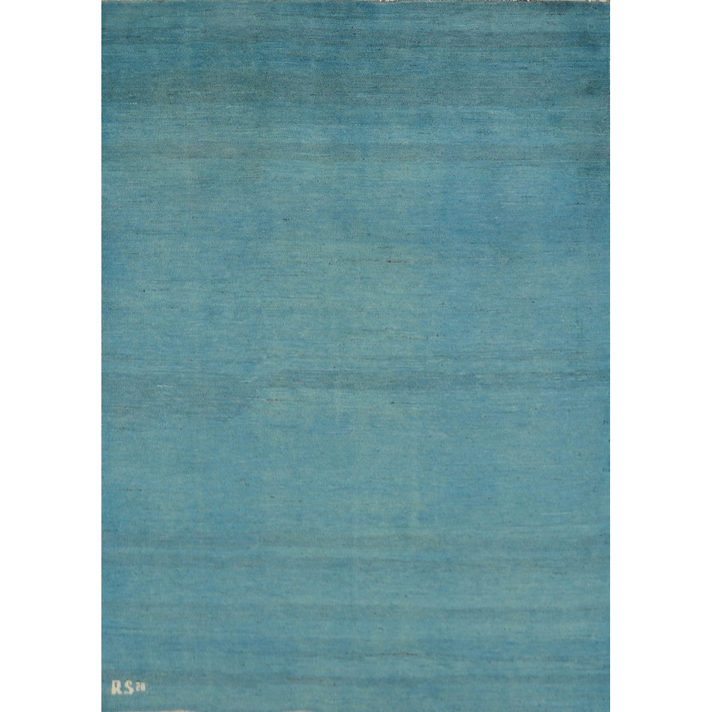 Light Blue Modern Gabbeh Oriental Area Rug Hand-Knotted Wool Carpet - 4'10" x 6'6"