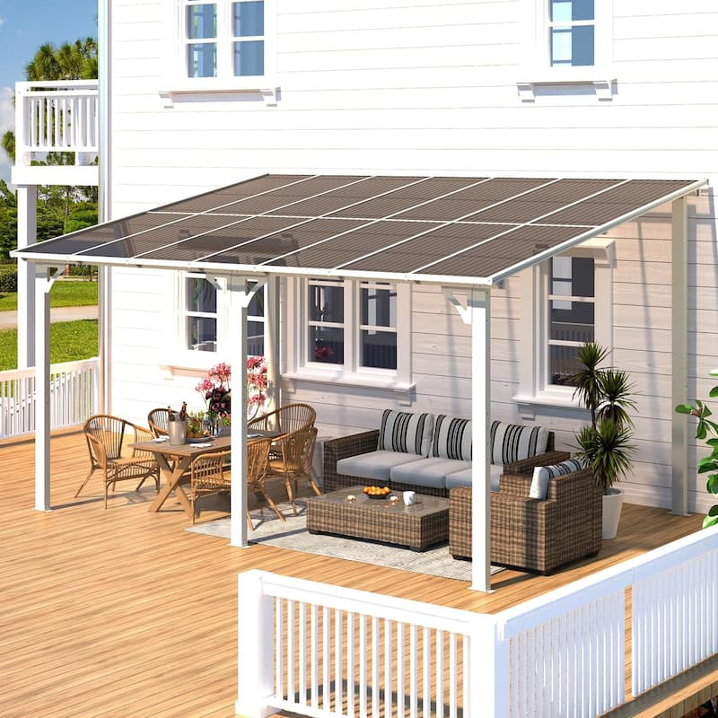 10X14Ft Outdoor Pergola Gazebo, Wall Mounted Lean to Awning Gazebo
