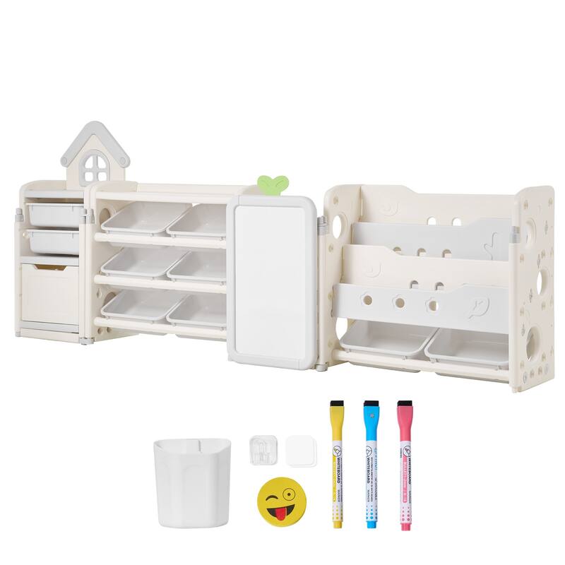 Kids Toy Storage with Bookshelf, 4-Tier Large Toy Storage Organizer