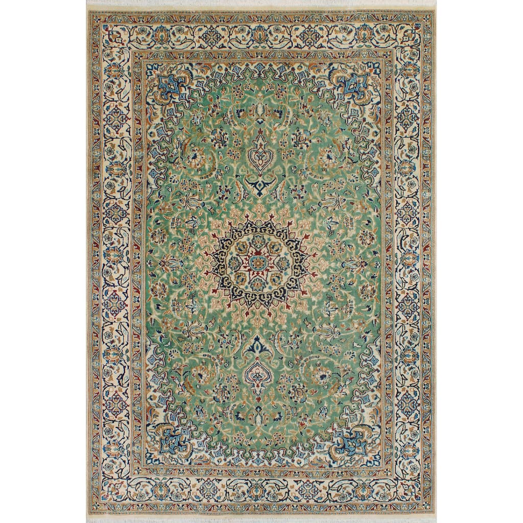 Fine Vintage Distressed Bonami Green/Ivory Rug - 6'6" x 9'8"