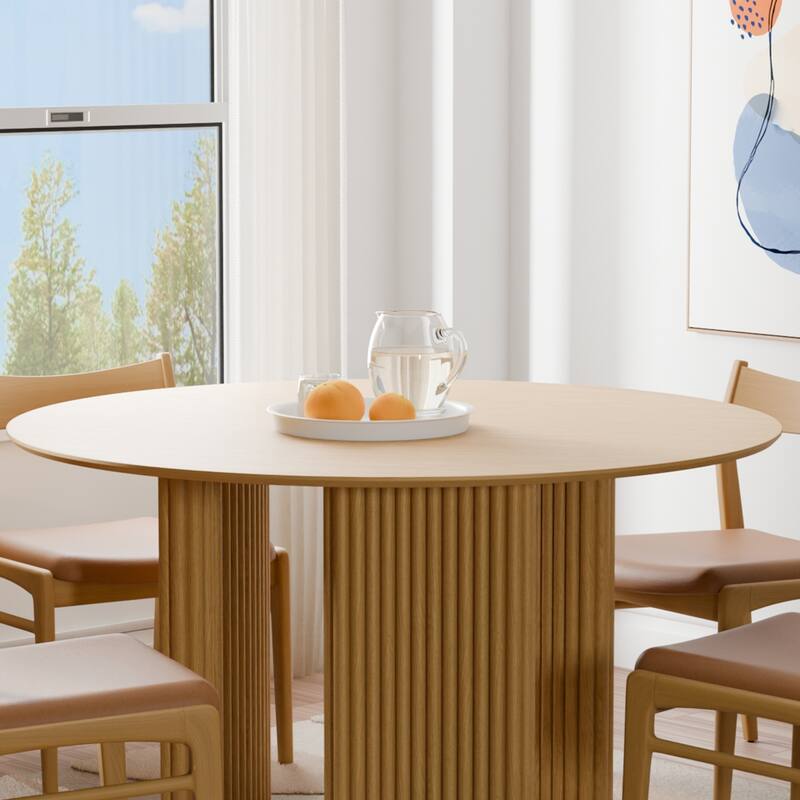 Dovelina 52" Round Dining Table with Artistic Fluted Base for Family