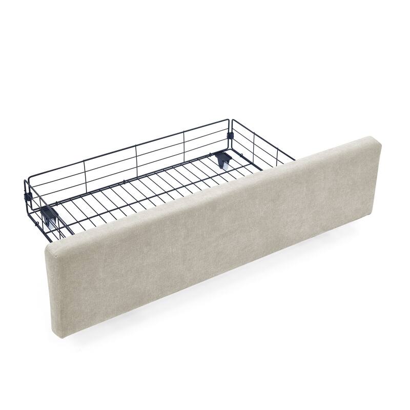 Roomfitters Queen Upholstered Bed Frame with Cushioned Headboard and 4 Storage Drawers, Chenille Fabric Platform Bed