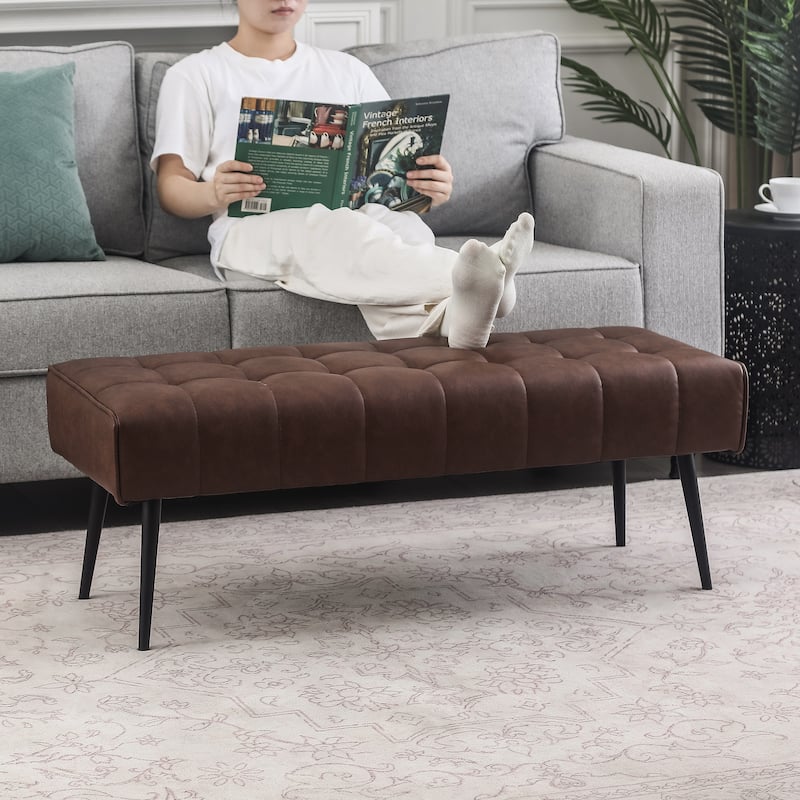 Adeco 41 Inches Faux Leather Ottoman Bench for Living Room