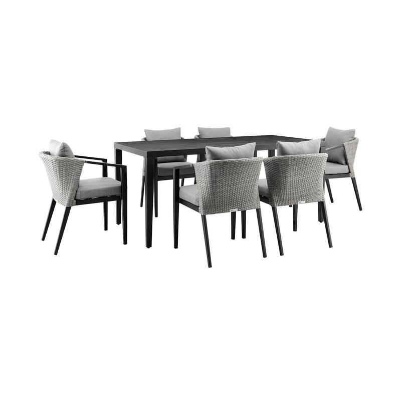 Aileen Grey Wicker and Black Aluminum 7 Piece Outdoor Dining Set
