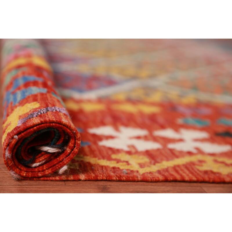 All-Over Trellis Kilim Oriental Large Rug Hand-Woven Wool Carpet - 10'8"x 12'11"