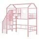 preview thumbnail 11 of 9, Pink Staircase Metal Loft Bed with Roof Design and Storage Box, Twin Size