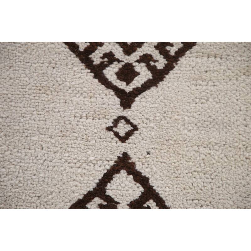 Geometric Beige Anatolian Turkish Runner Rug Handmade Wool Carpet - 2'8"x 12'11"