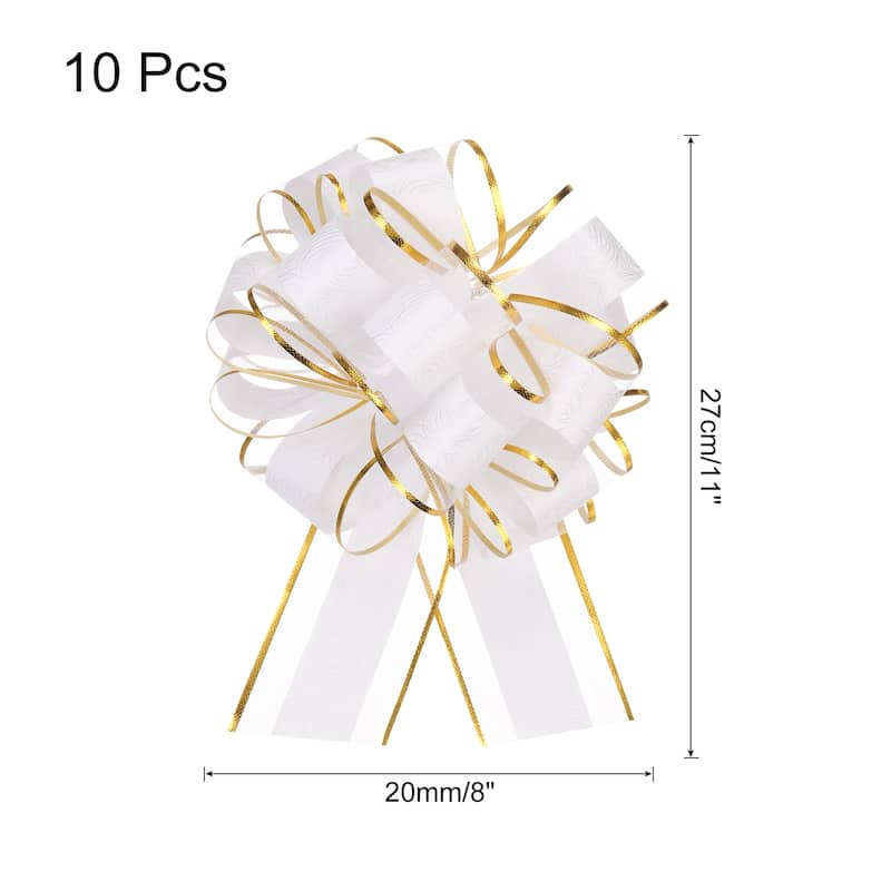 10pcs Large Pull Bow Gift Wrapping Bows Ribbon Organza for Wedding - White - 8 Inch