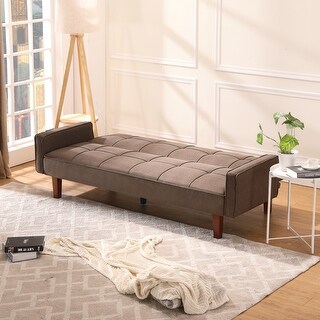 Linen Sofa Bed with Solid Wood Frame and Legs for Living Room - Bed ...