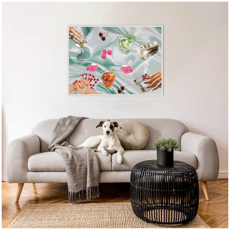 Kate and Laurel Poker Night Green by Honey Island Studio Framed Canvas Wall Art Print