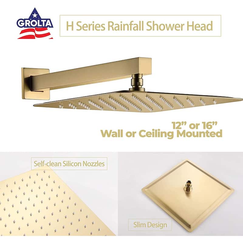 brushed gold wall mount 12 inch rain head 2 way shower faucet with handle sprayer - 7'6" x 10'9"