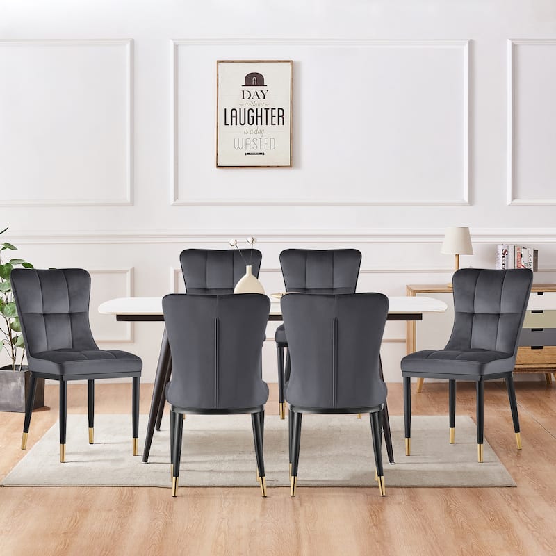 Velvet Upholstered Dining Chairs with Metal Legs, Set of 2/4 - 35.8"H x 18.9"W x 23.2"D