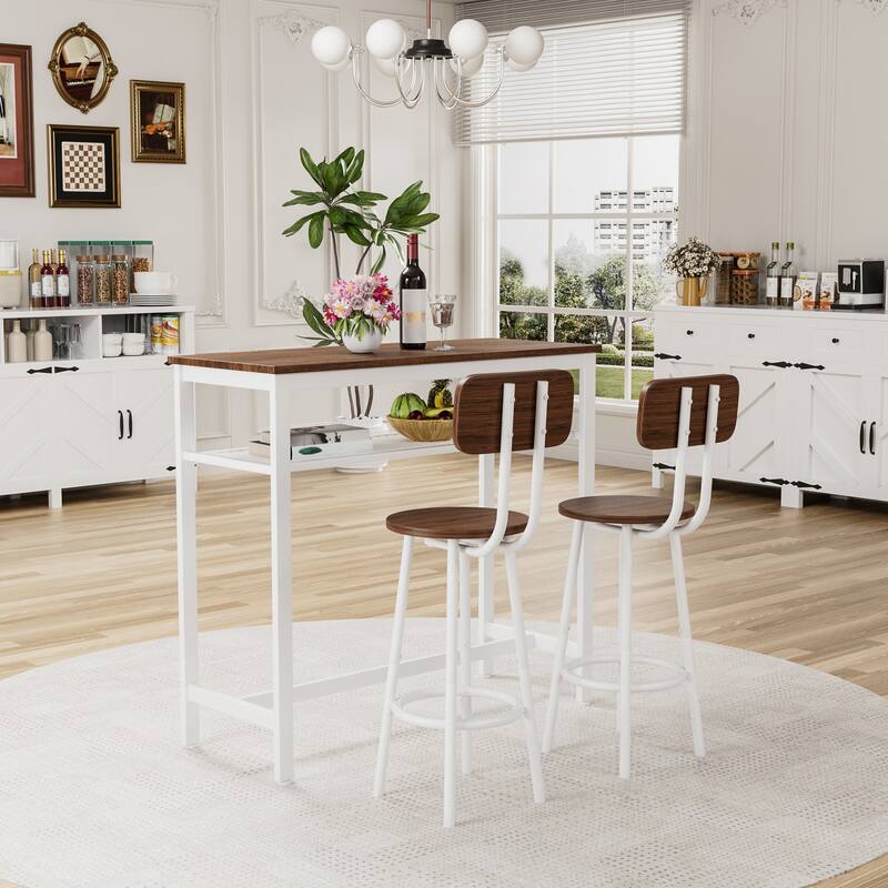Dining Table Set with 2 Stools,3 Piece Counter Height for Kitchen, Living Room, Small Apartment Breakfast Table Faux Marble Top