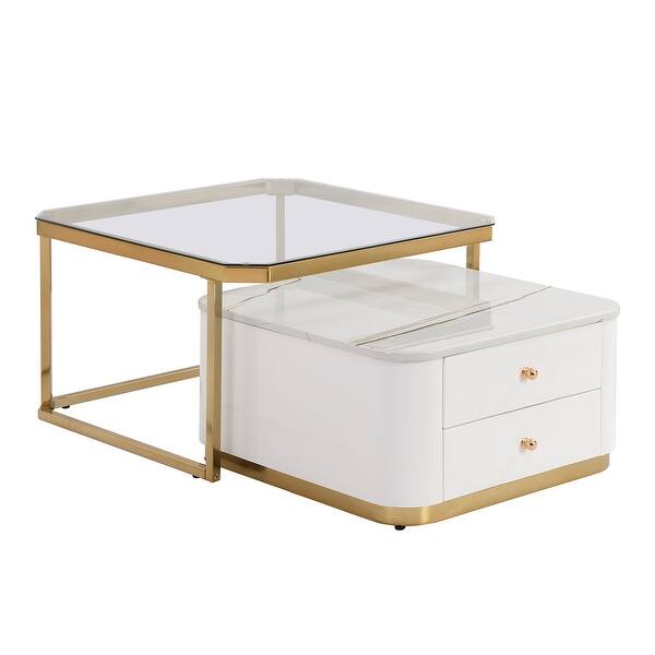 Modern 2 Pieces Square Nesting Coffee Table with Drawers ...