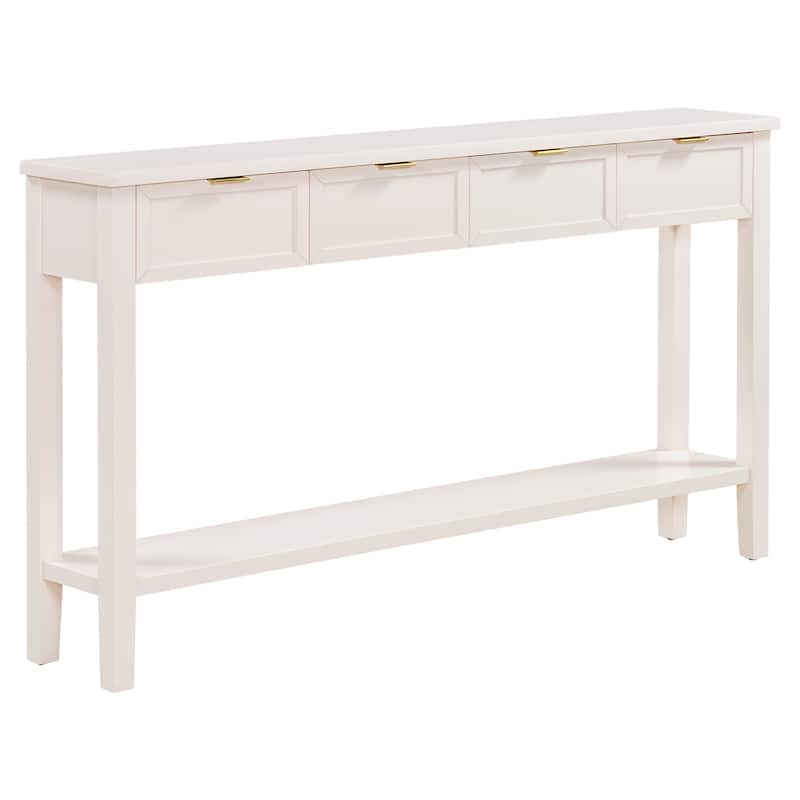 Contemporary High-Quality Entryway Console Table with 4 Spacious Drawersm,1 Practical Bottom ShelfLong Legs, for Hallway, Foyer