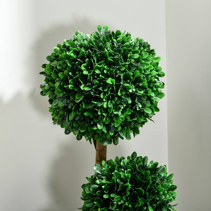 3ft/35.5" Artificial 3 Ball Boxwood Topiary Tree with Po