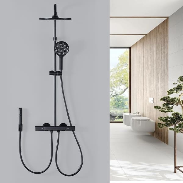 slide 2 of 17, 5-Way Complete 10'' Round Rain Shower System with Adjustable Handheld and Handheld Bidet Sprayer,Wall Mounted Black