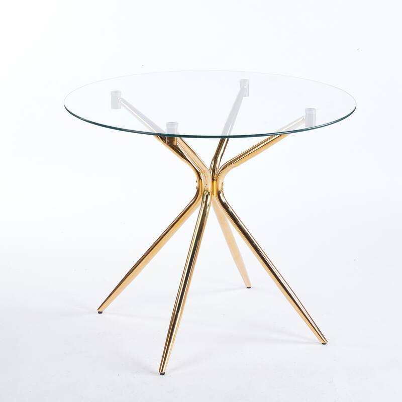 Modern Round Glass Dining Table 2 to 4 Person, Kitchen Table with Tempered Glass Top & Metal Legs for Dining Room, Living Room